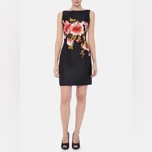 Tahari Arthur S. Levine Jacquard Floral Sheath Dress - Navy Pink Florals